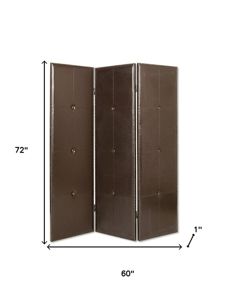 72" Brown Faux Leather Folding Three Panel Screen Room Divider HomeRoots