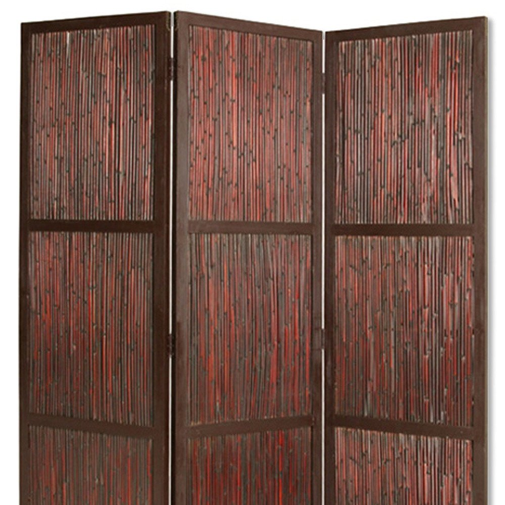 72" Brown Wood Folding Three Panel Screen Room Divider HomeRoots