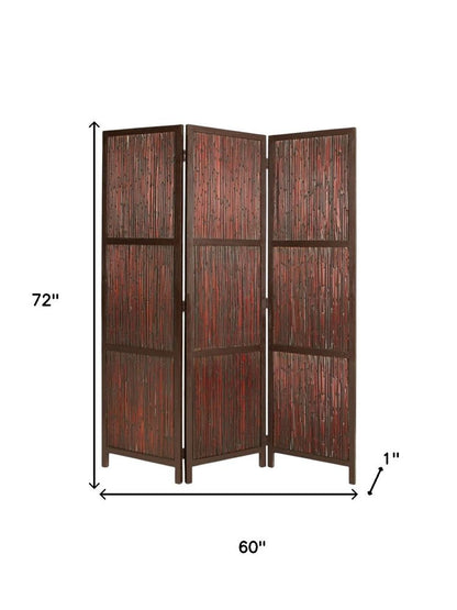 72" Brown Wood Folding Three Panel Screen Room Divider HomeRoots