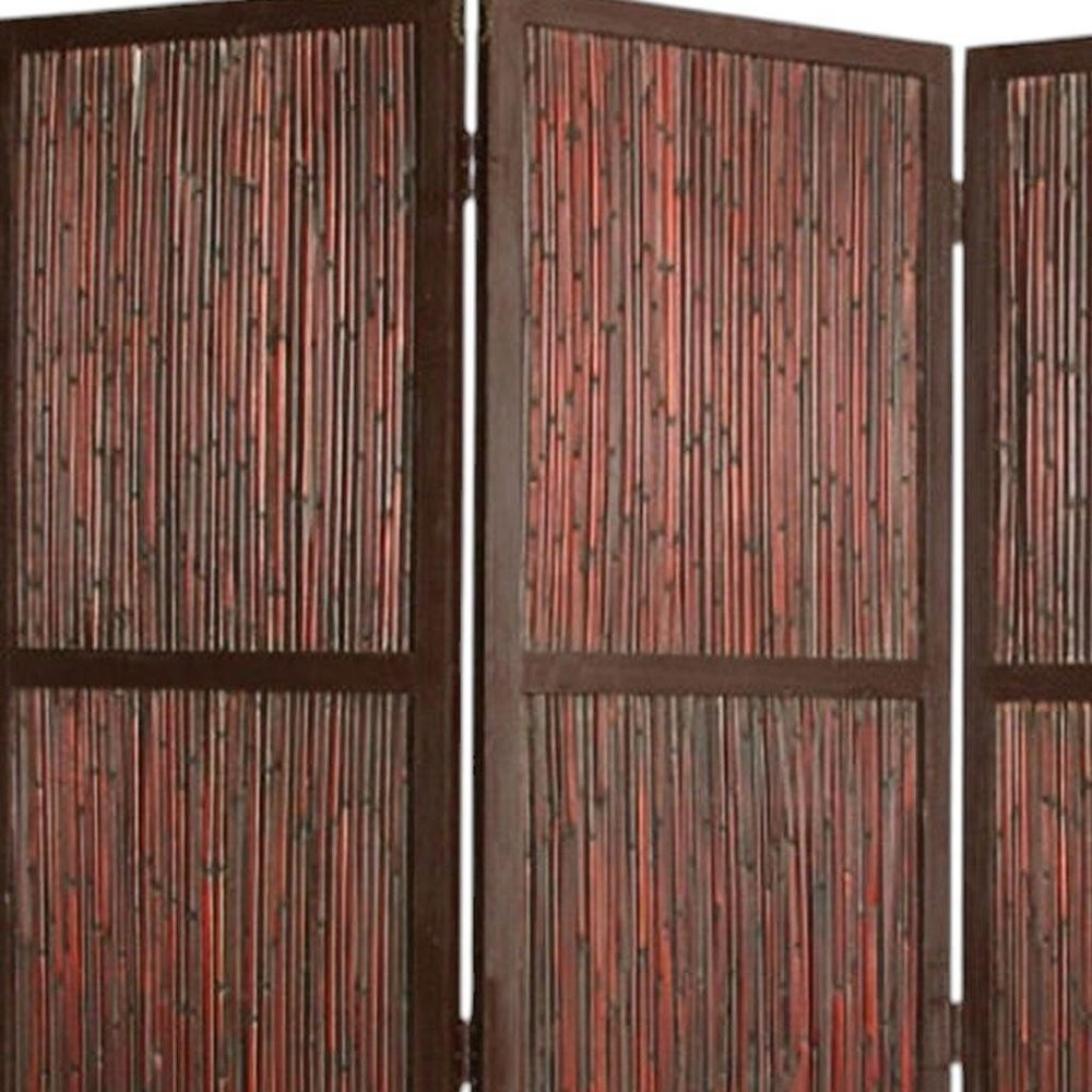 72" Brown Wood Folding Three Panel Screen Room Divider HomeRoots