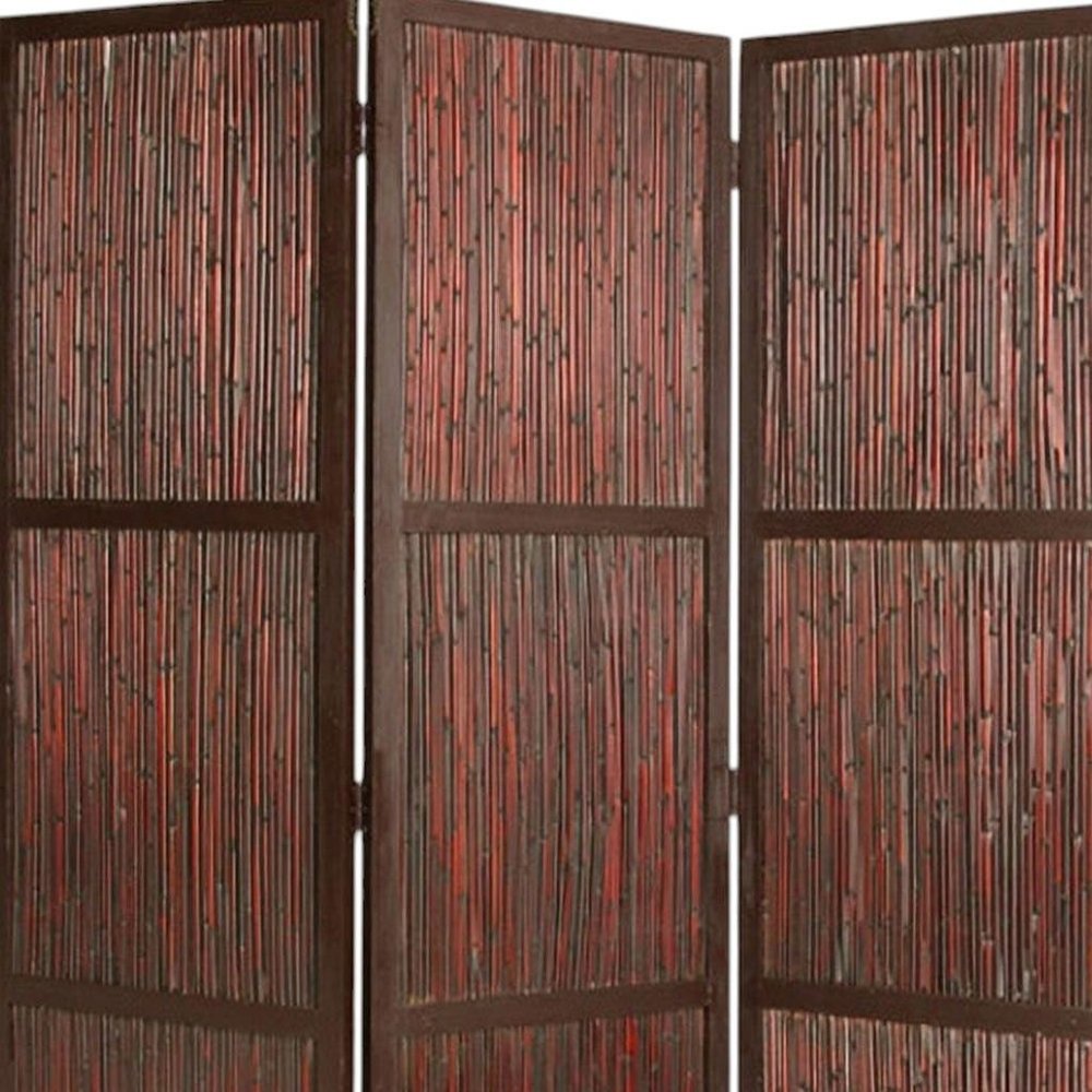 72" Brown Wood Folding Three Panel Screen Room Divider HomeRoots