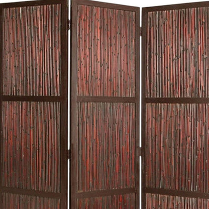 72" Brown Wood Folding Three Panel Screen Room Divider HomeRoots