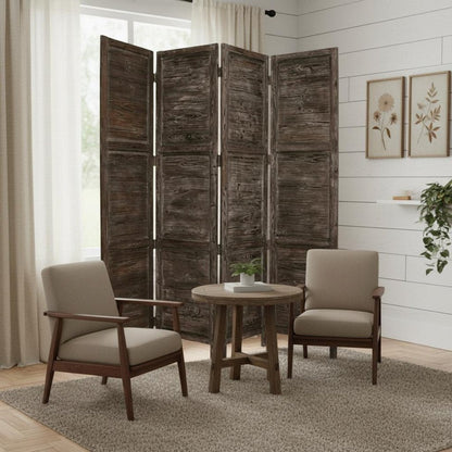 84" Black Wood Folding Four Panel Screen Room Divider HomeRoots