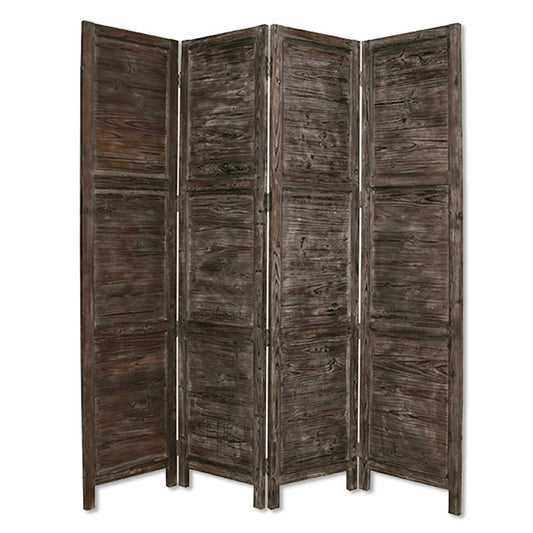 84" Green Rustic Wood Folding Four Panel Screen Room Divider HomeRoots