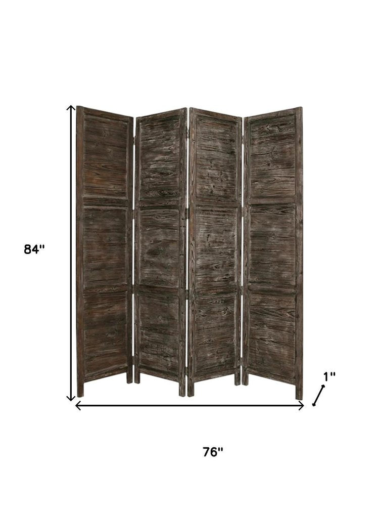 84" Black Wood Folding Four Panel Screen Room Divider HomeRoots