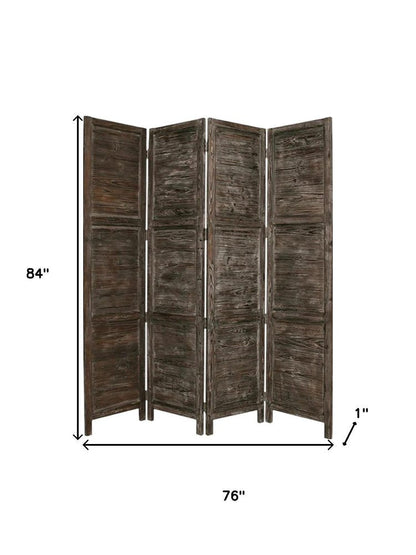 84" Black Wood Folding Four Panel Screen Room Divider HomeRoots