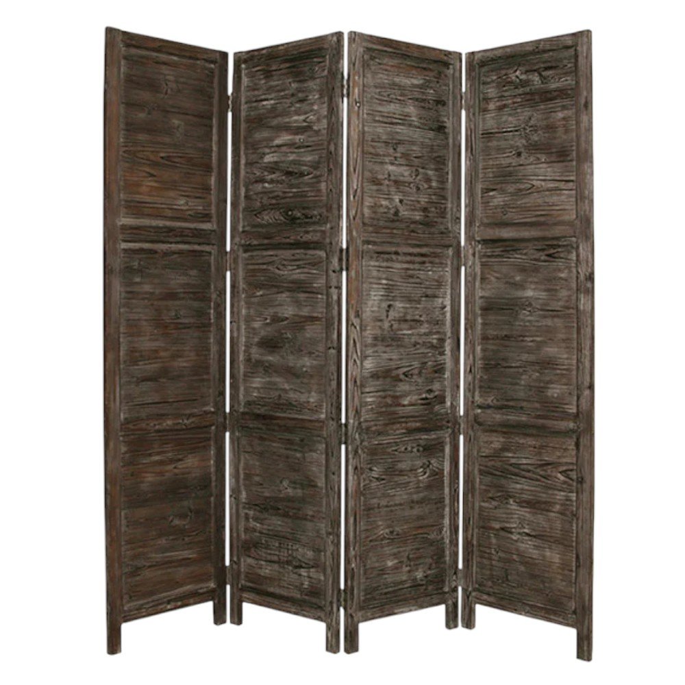 84" Black Wood Folding Four Panel Screen Room Divider HomeRoots