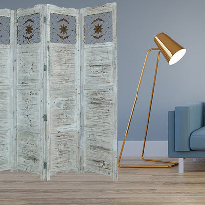84" Blue Wood Folding Four Panel Screen Room Divider HomeRoots