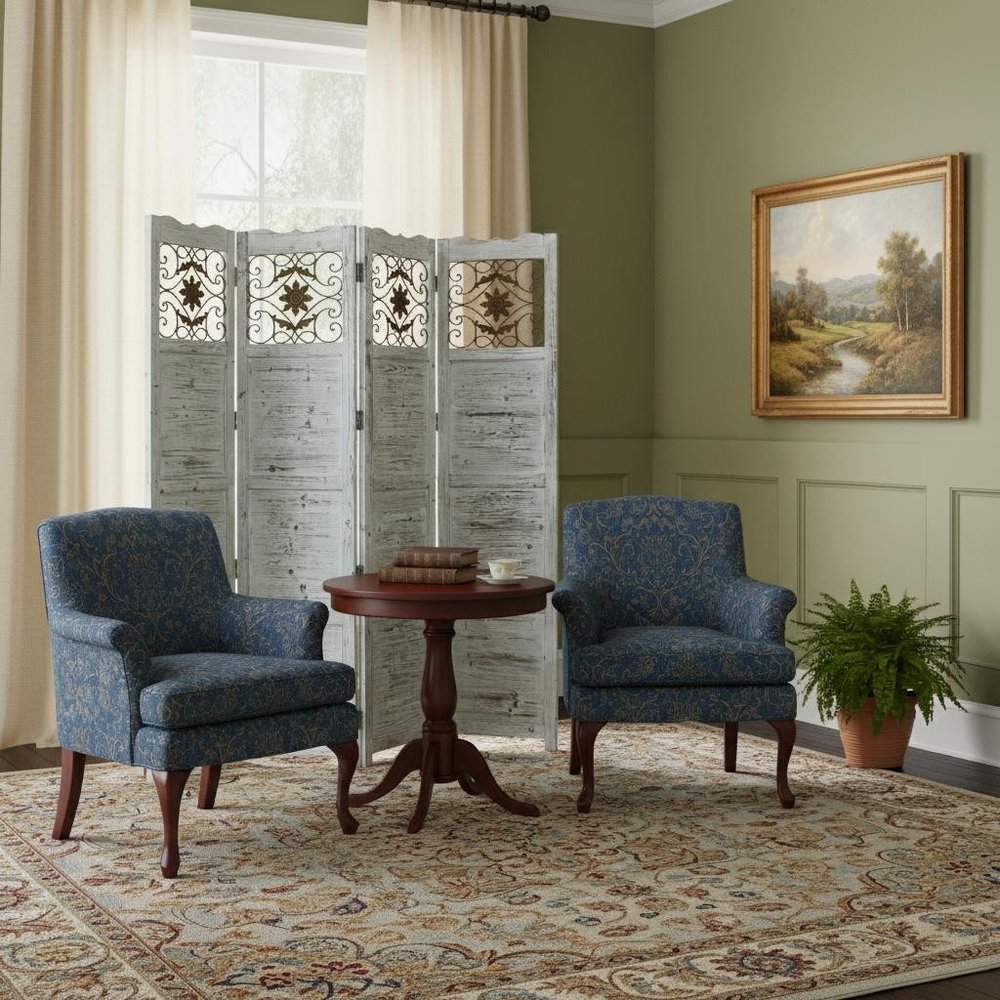 84" Blue Wood Folding Four Panel Screen Room Divider HomeRoots