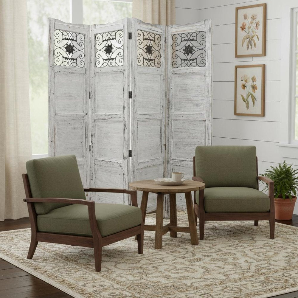 84" Blue Wood Folding Four Panel Screen Room Divider HomeRoots