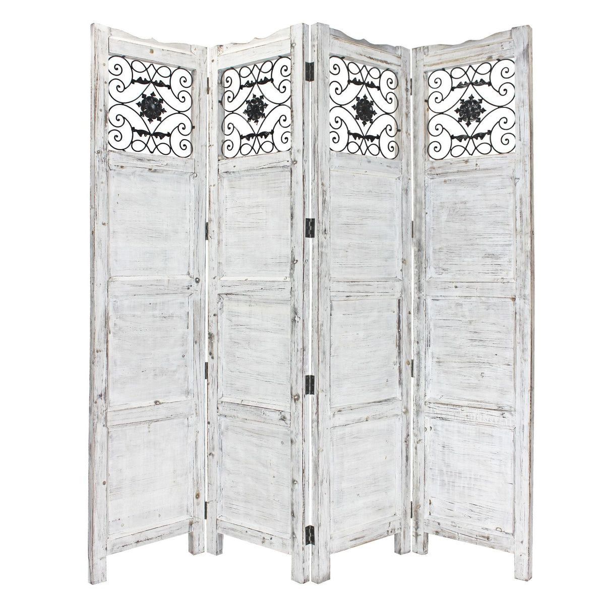 84" Blue Wood Folding Four Panel Screen Room Divider