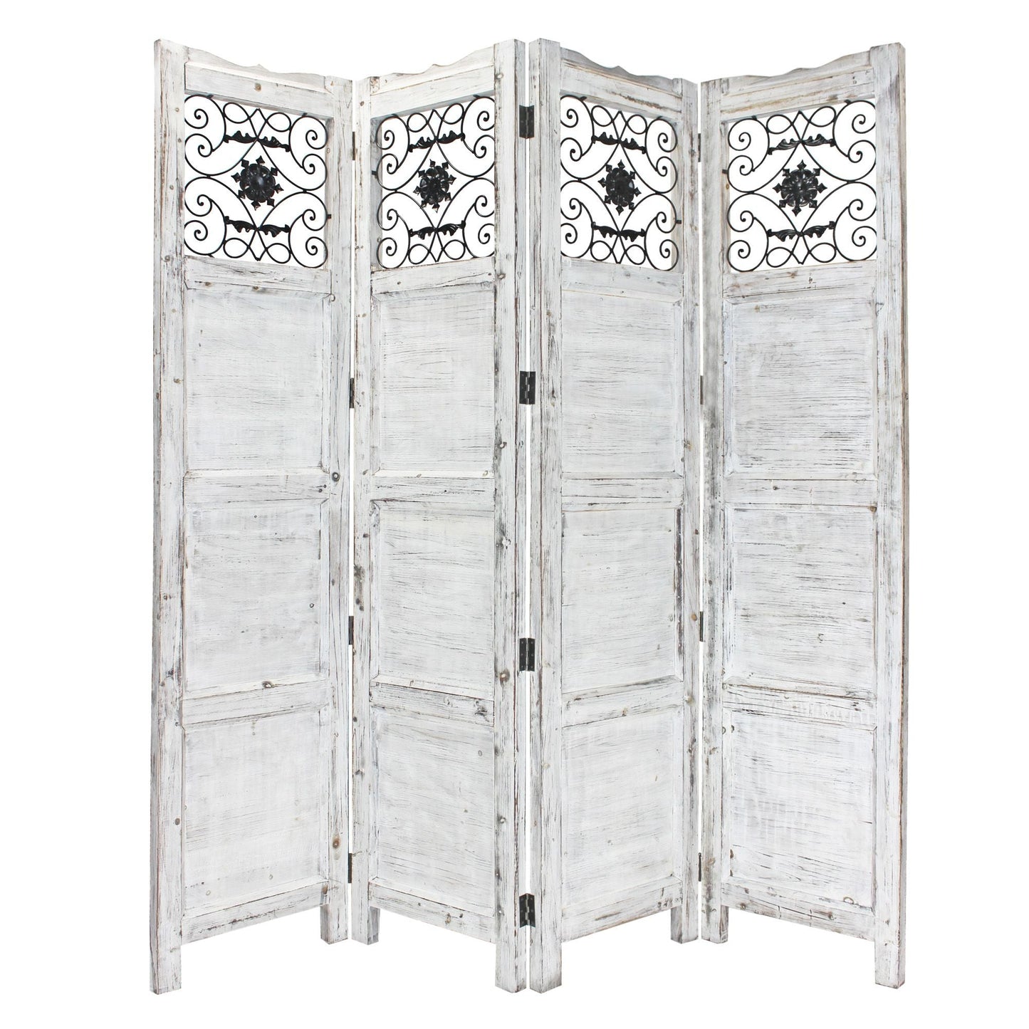 84" Blue Wood Folding Four Panel Screen Room Divider HomeRoots