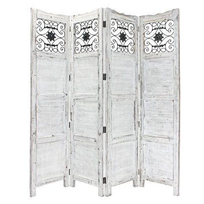 84" Blue Wood Folding Four Panel Screen Room Divider HomeRoots