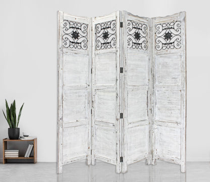 84" Blue Wood Folding Four Panel Screen Room Divider HomeRoots