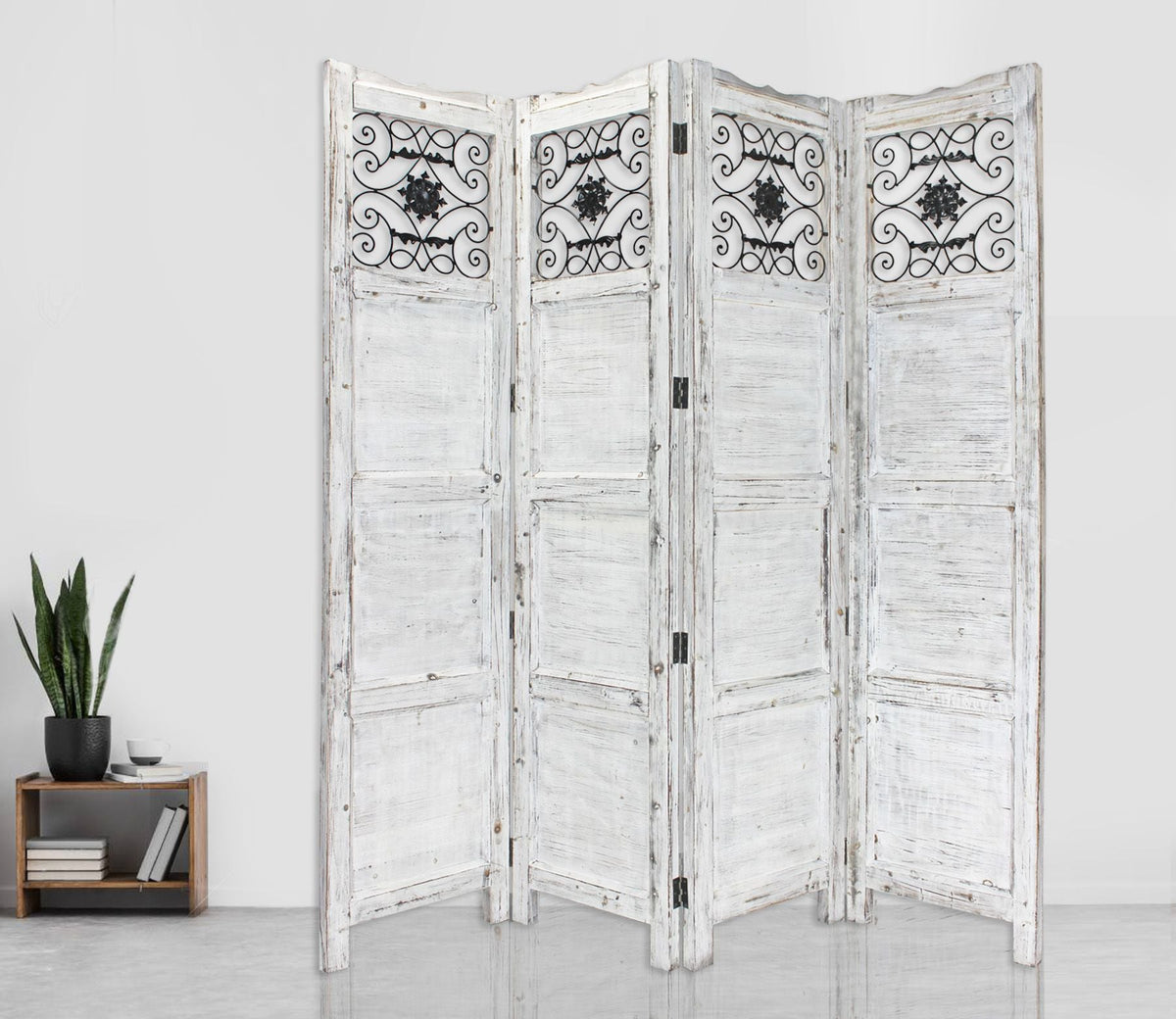 84" Blue Wood Folding Four Panel Screen Room Divider — view 7