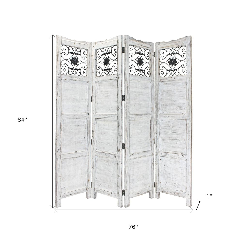 84" Blue Wood Folding Four Panel Screen Room Divider HomeRoots
