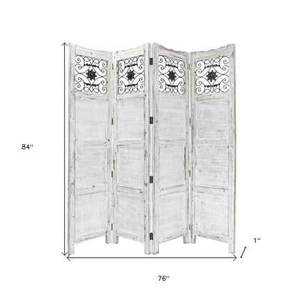 84" Blue Wood Folding Four Panel Screen Room Divider HomeRoots