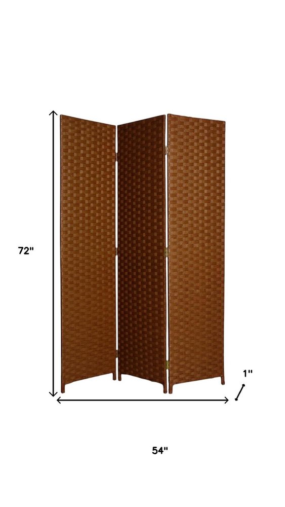 72" Dark Brown Folding Three Panel Screen Room Divider HomeRoots