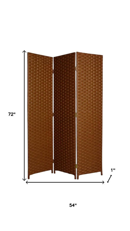 72" Dark Brown Folding Three Panel Screen Room Divider HomeRoots