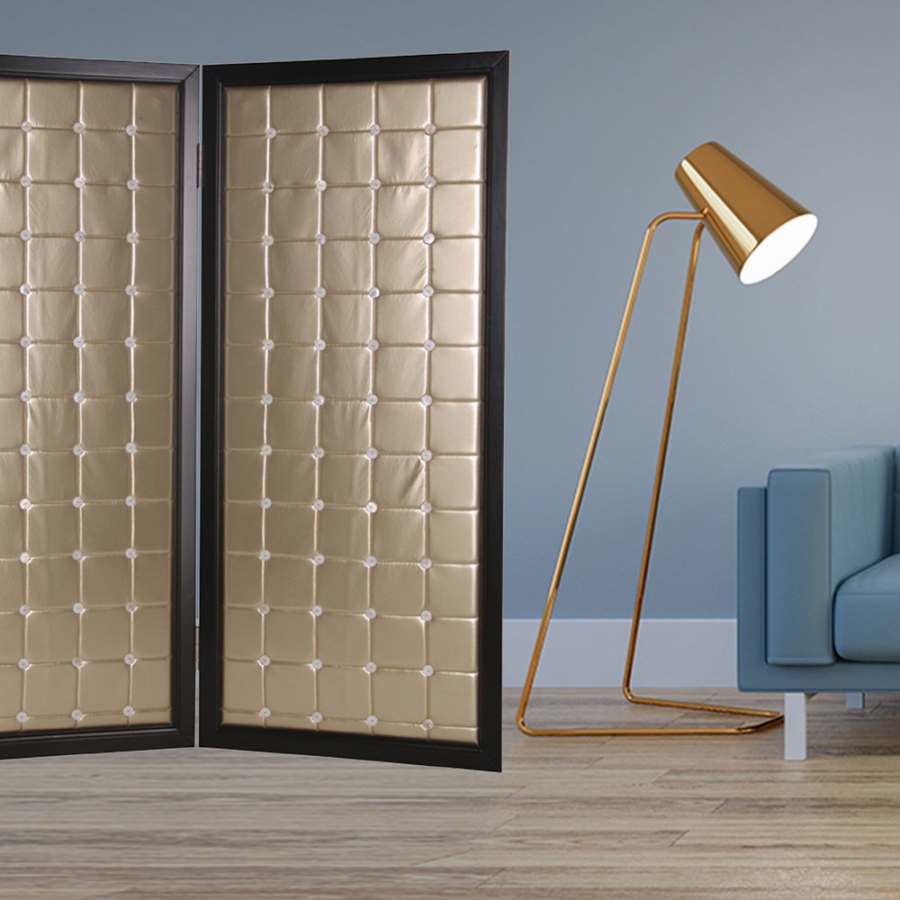 67" Gold Fabric Folding Two Panel Screen Room Divider HomeRoots