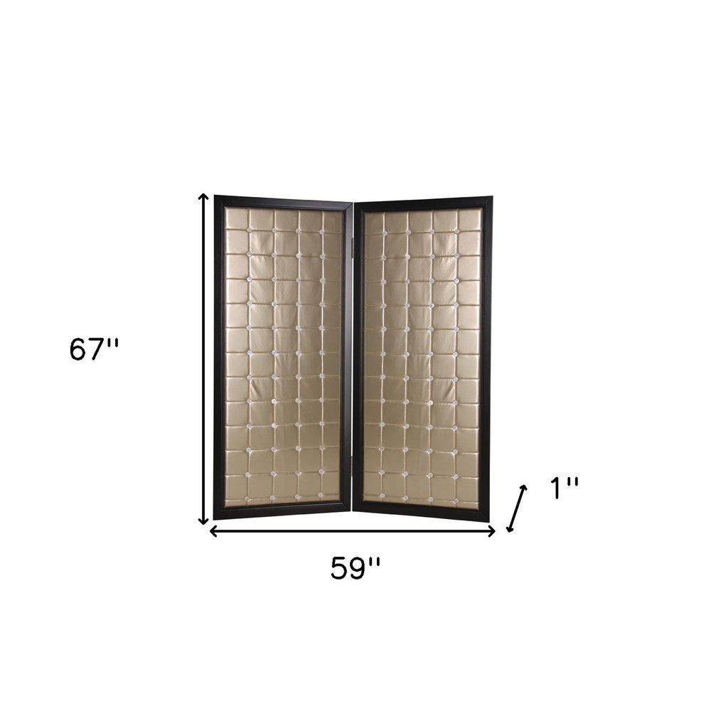 67" Gold Fabric Folding Two Panel Screen Room Divider HomeRoots