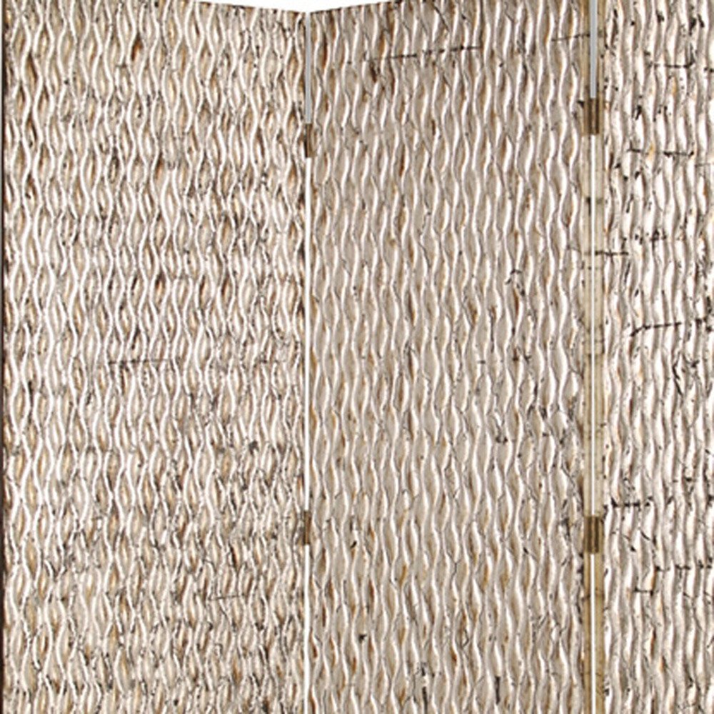 72" Silver Wood Folding Three Panel Screen Room Divider HomeRoots