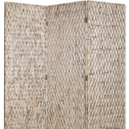 72" Silver Wood Folding Three Panel Screen Room Divider HomeRoots