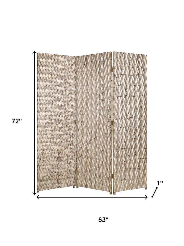 72" Silver Wood Folding Three Panel Screen Room Divider — view 5