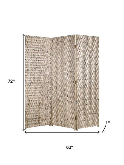 72" Silver Wood Folding Three Panel Screen Room Divider HomeRoots