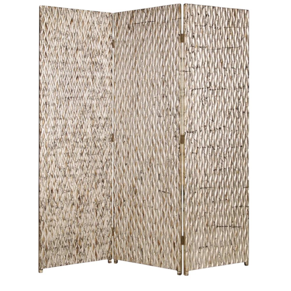 72" Silver Wood Folding Three Panel Screen Room Divider — view 4
