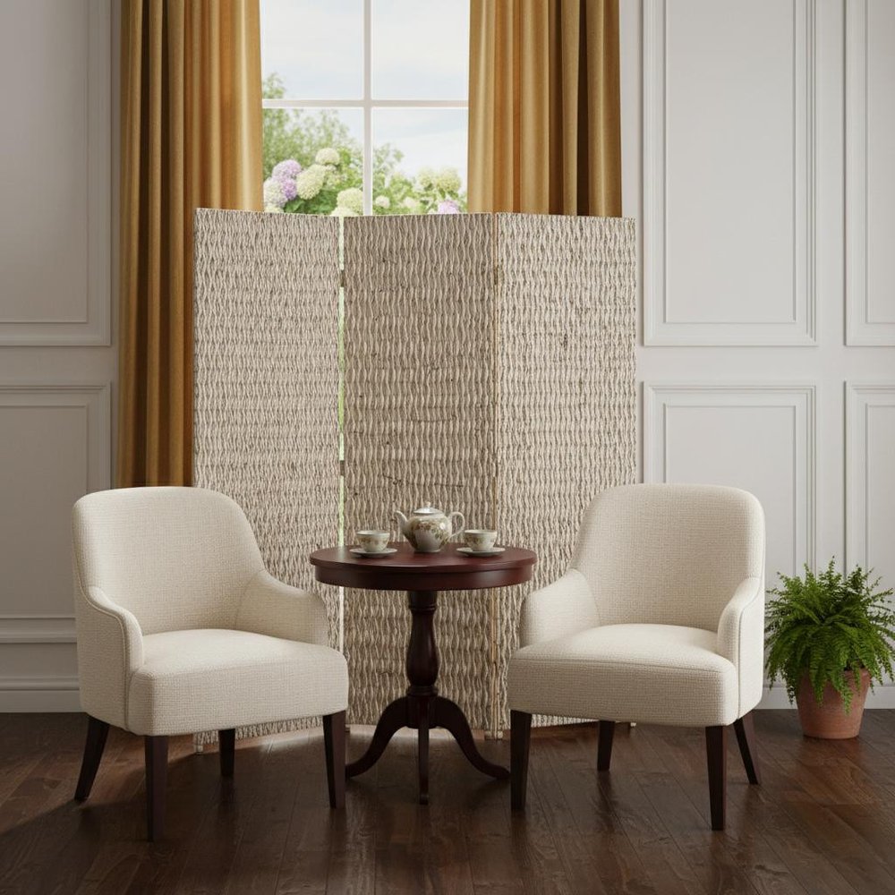 72" Silver Wood Folding Three Panel Screen Room Divider — view 6
