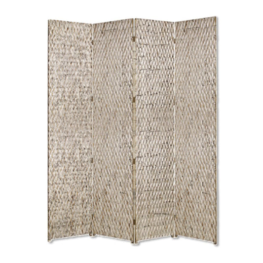 84" Silver Wood Folding Four Panel Screen Room Divider HomeRoots