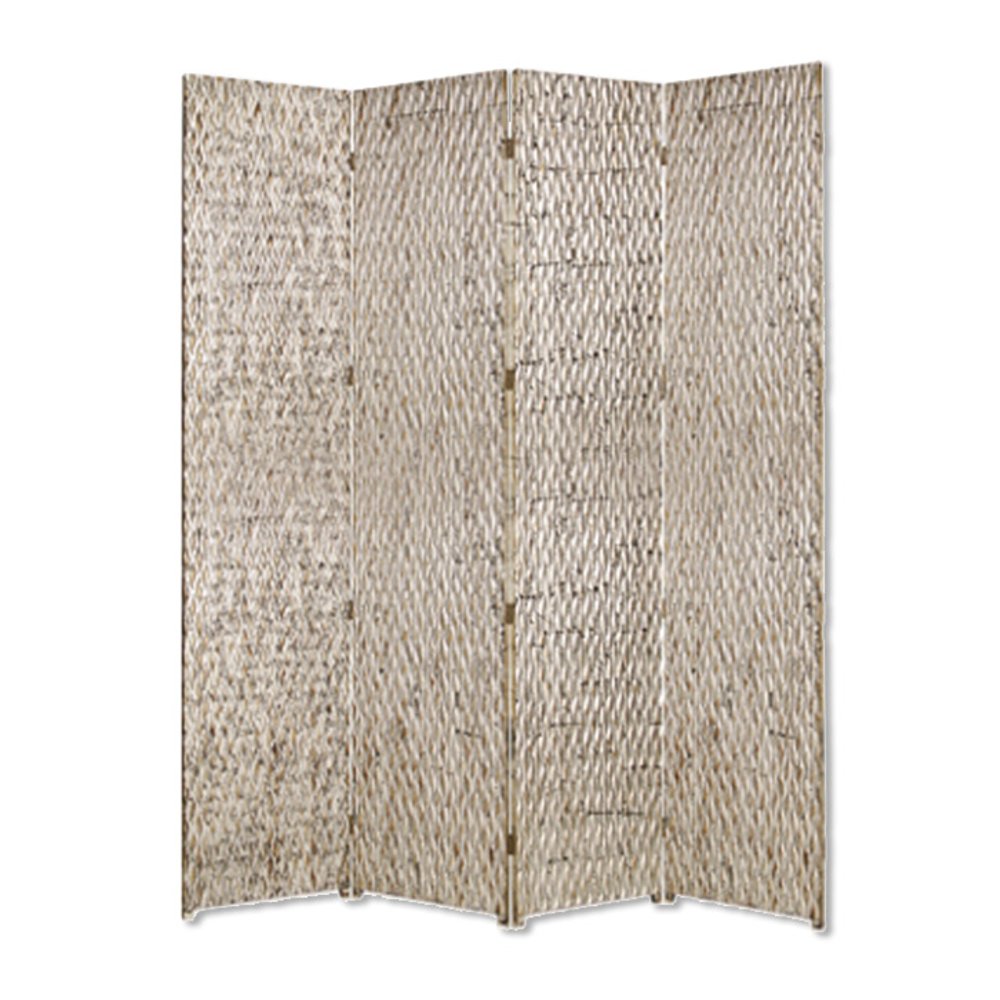 84" Silver Wood Folding Four Panel Screen Room Divider — view 1
