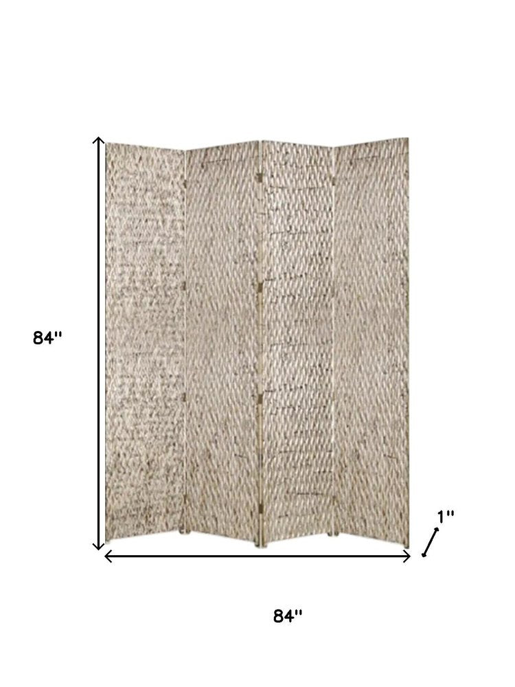 84" Silver Wood Folding Four Panel Screen Room Divider HomeRoots