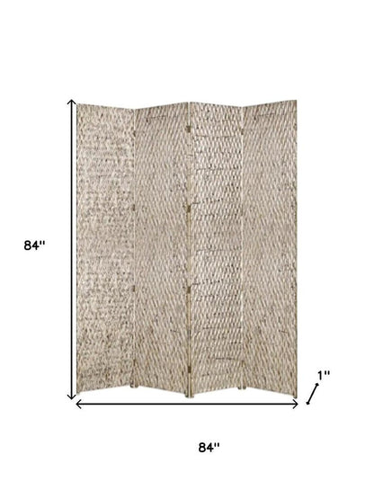 84" Silver Wood Folding Four Panel Screen Room Divider HomeRoots