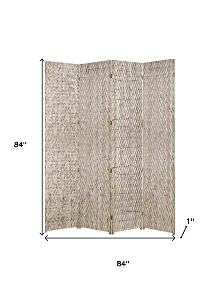 84" Silver Wood Folding Four Panel Screen Room Divider HomeRoots