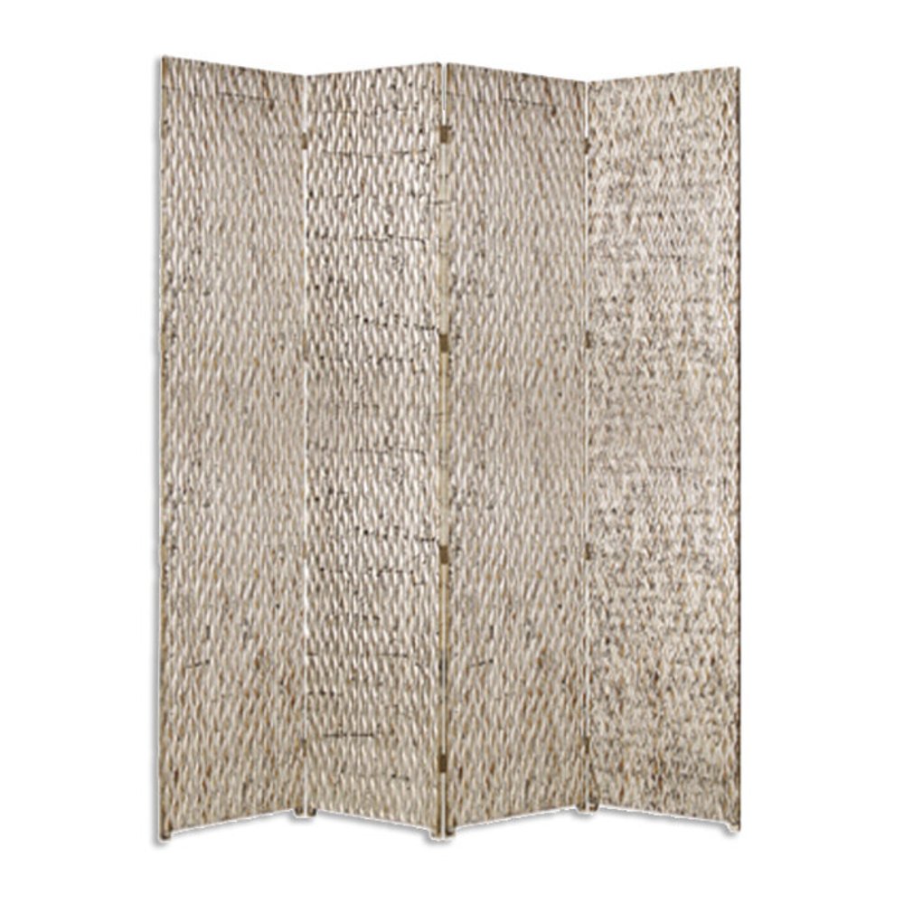 84" Silver Wood Folding Four Panel Screen Room Divider HomeRoots
