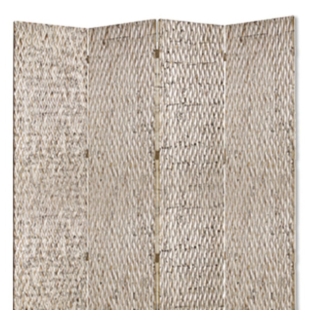 84" Silver Wood Folding Four Panel Screen Room Divider HomeRoots