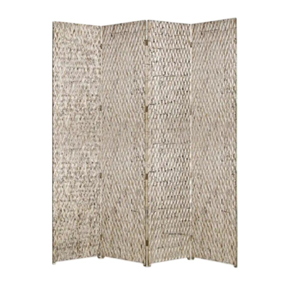 84" Silver Wood Folding Four Panel Screen Room Divider HomeRoots