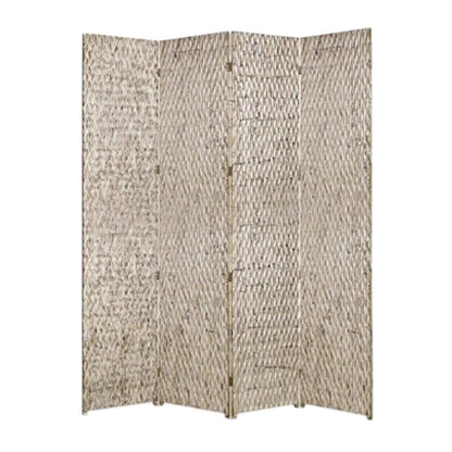 84" Silver Wood Folding Four Panel Screen Room Divider HomeRoots