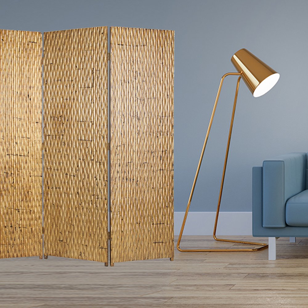72" Silver Wood Folding Three Panel Screen Room Divider HomeRoots