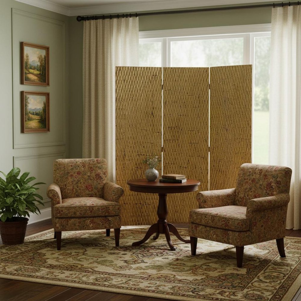 72" Silver Wood Folding Three Panel Screen Room Divider