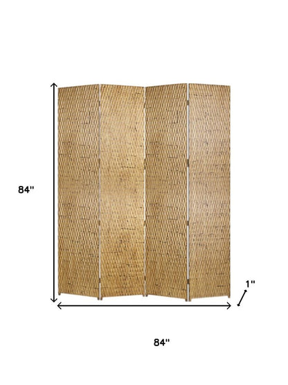 84" Silver Wood Folding Four Panel Screen Room Divider HomeRoots