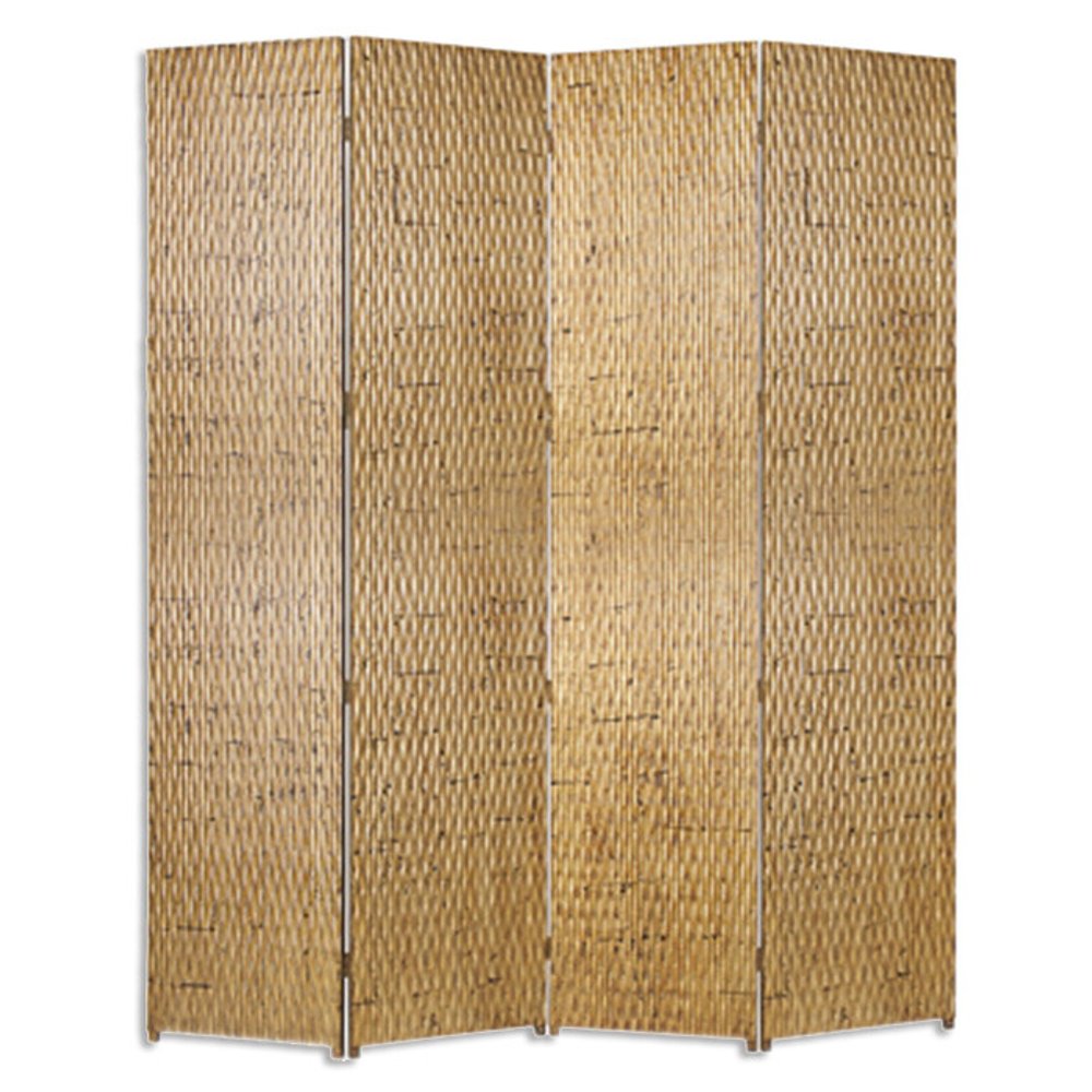 84" Silver Wood Folding Four Panel Screen Room Divider HomeRoots