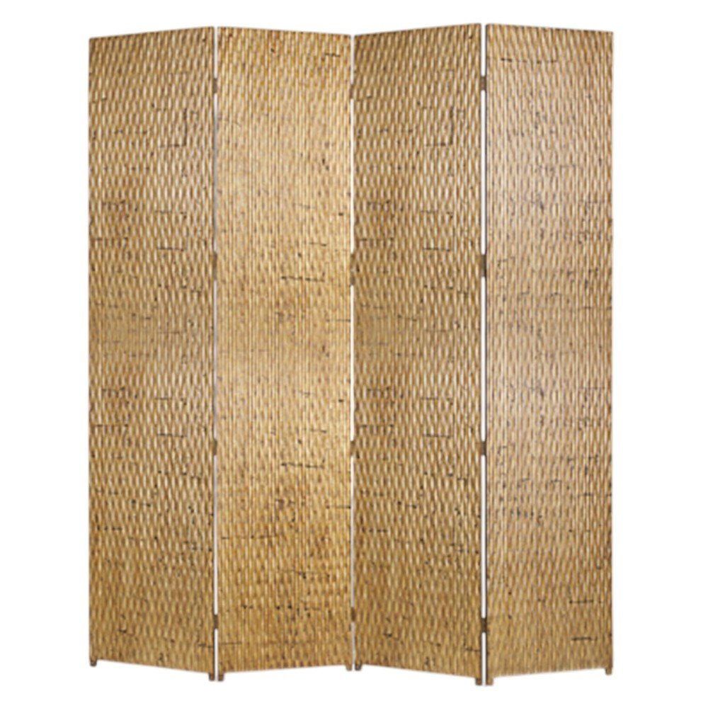 84" Silver Wood Folding Four Panel Screen Room Divider HomeRoots