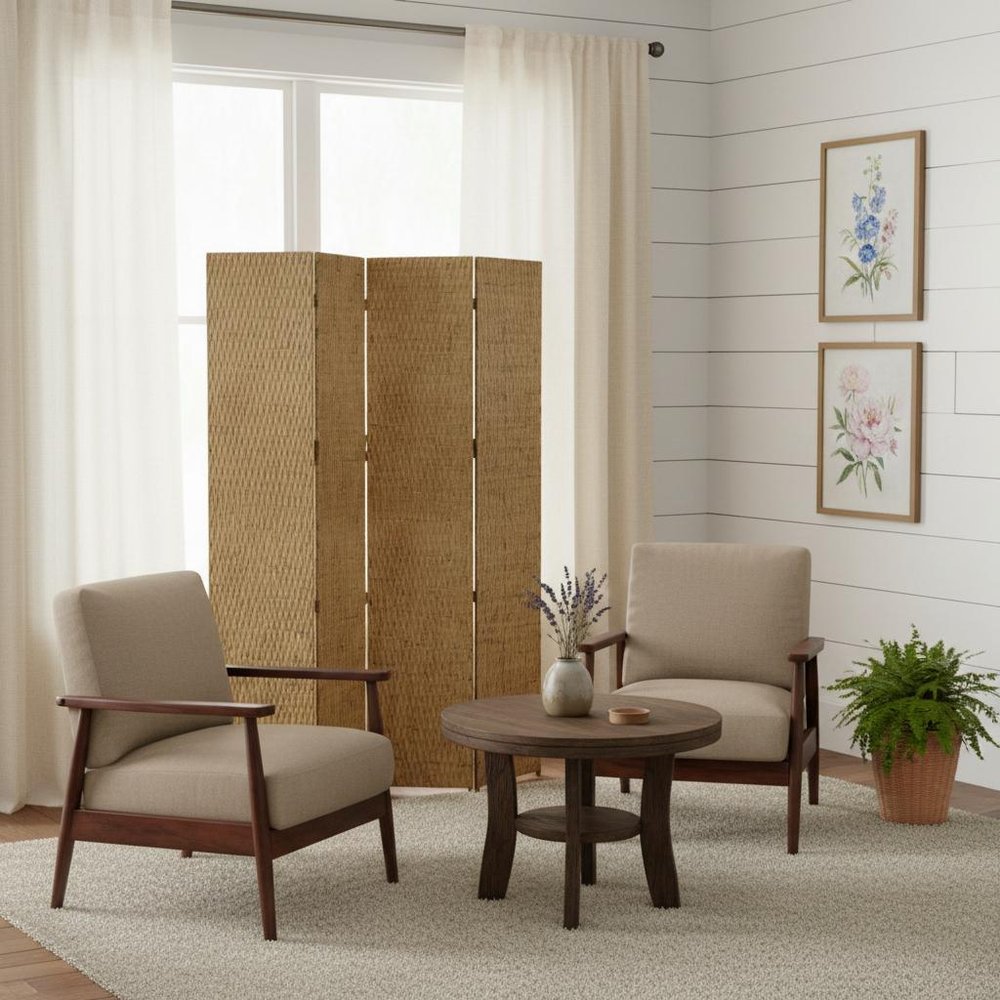 84" Silver Wood Folding Four Panel Screen Room Divider HomeRoots