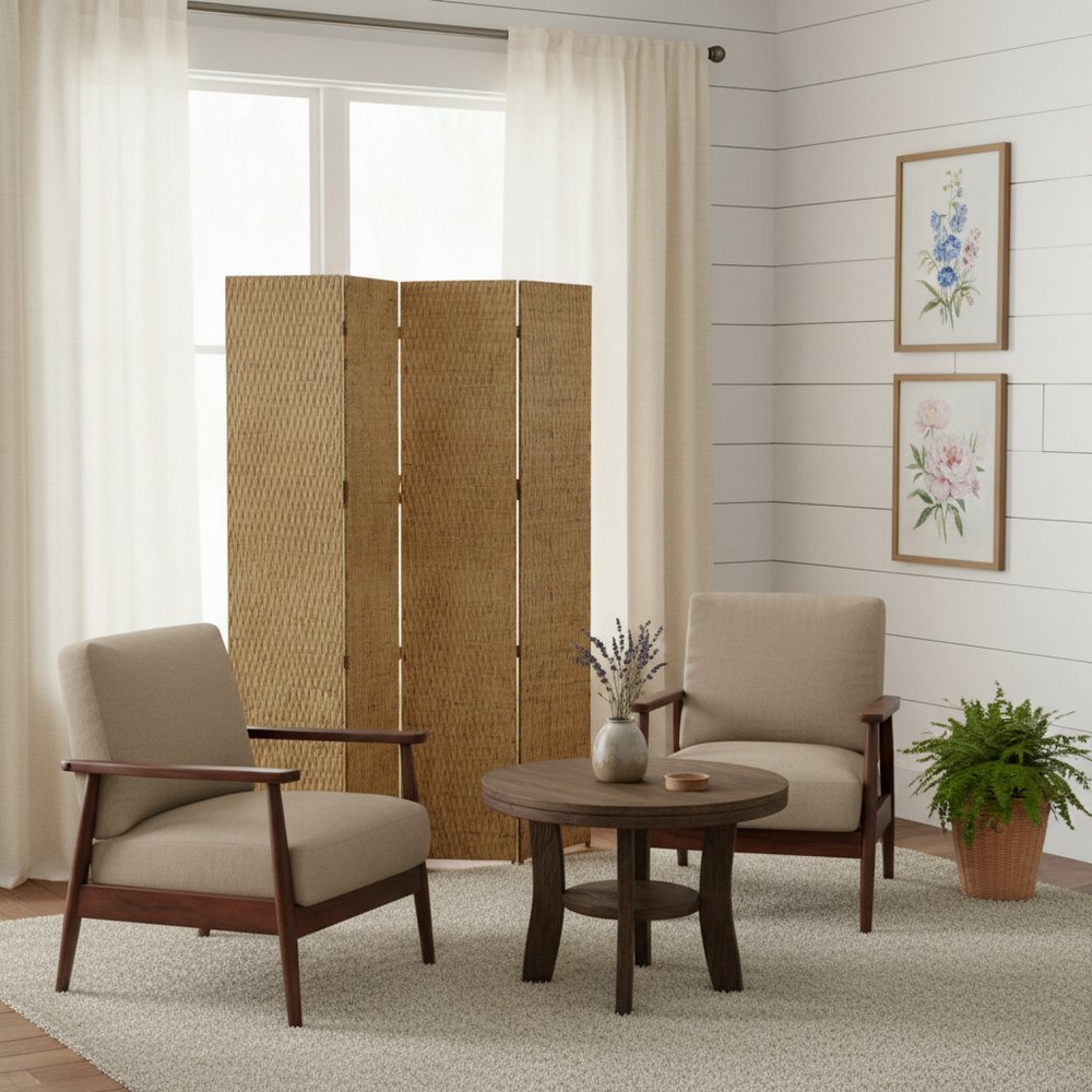 84" Silver Wood Folding Four Panel Screen Room Divider HomeRoots