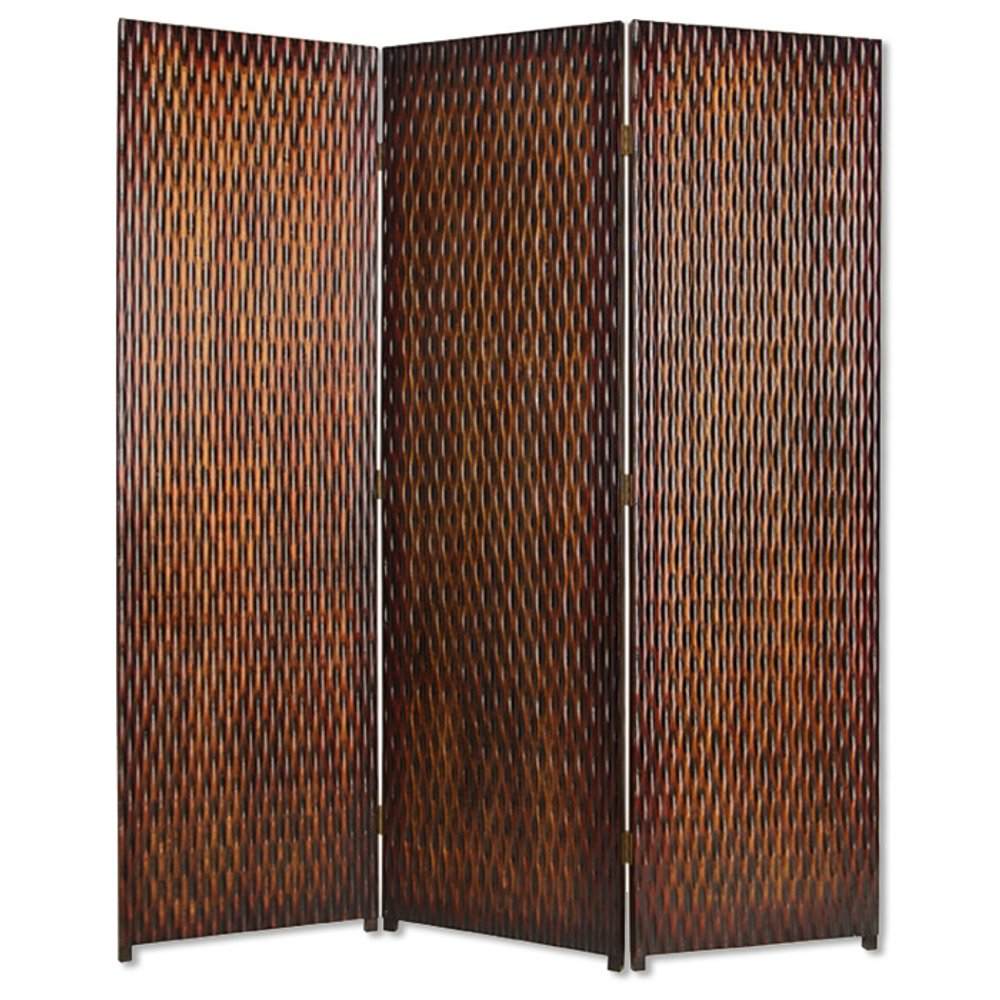 72" Brown Wood Folding Three Panel Screen Room Divider HomeRoots