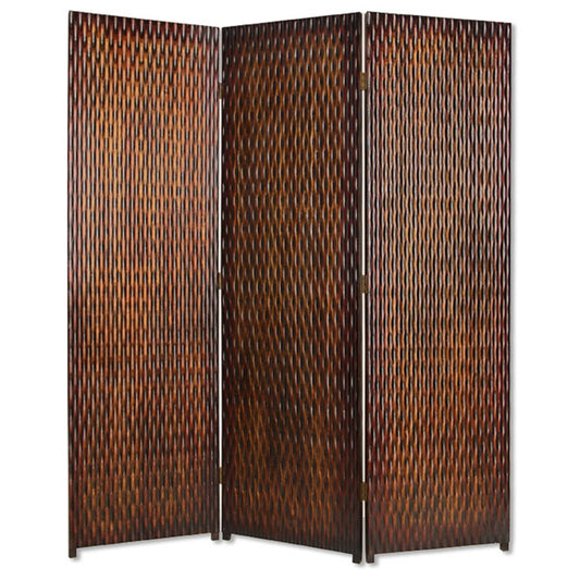 72" Brown Wood Folding Three Panel Screen Room Divider