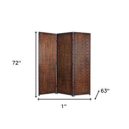 72" Brown Wood Folding Three Panel Screen Room Divider HomeRoots